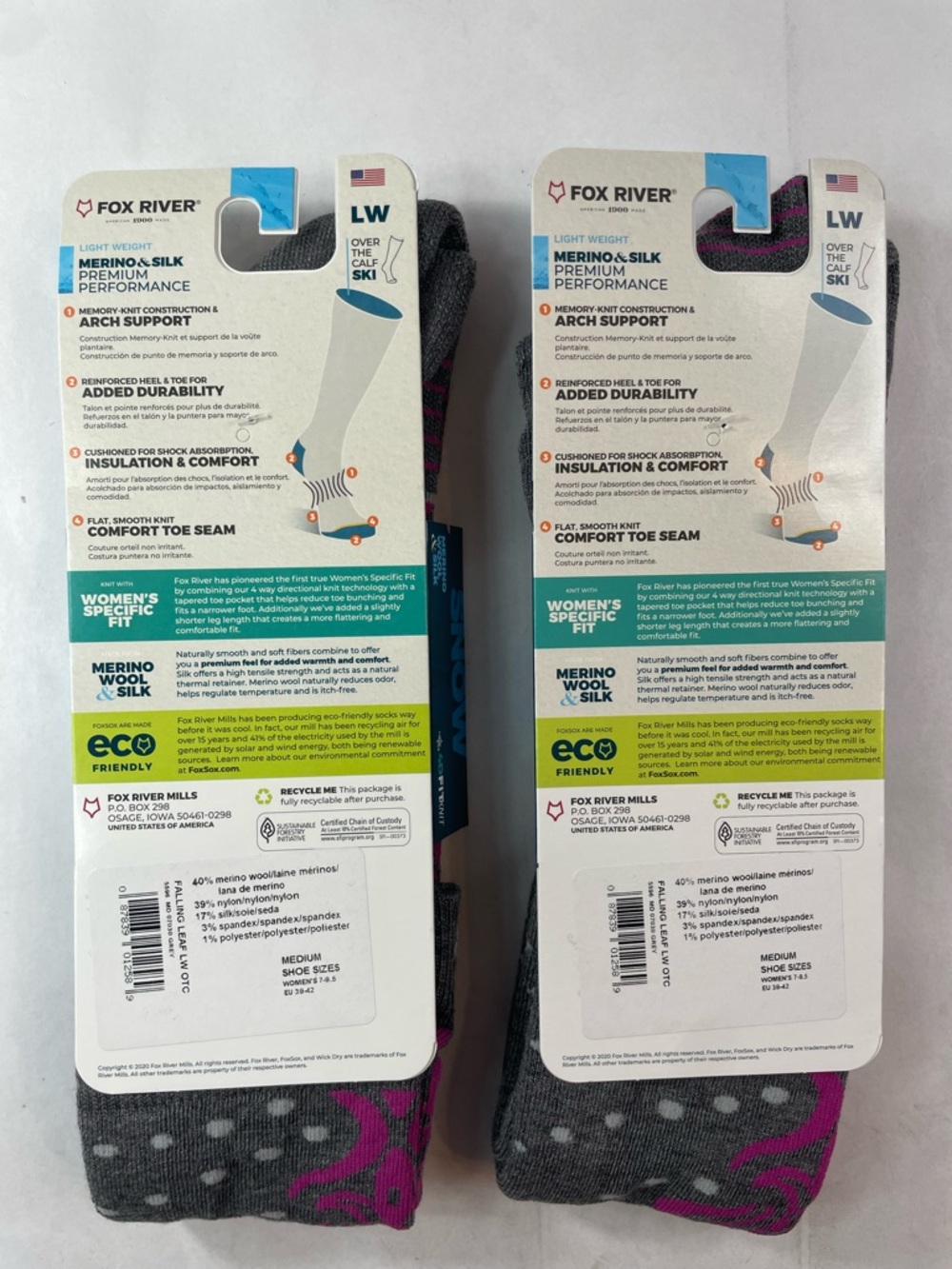 Fox River Socks 2-PACK Lightweight SNOW Thermolite Wick Dry Wool Sz Medium NWT - Picture 2 of 4